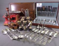 VINERS DUBERRY CLASSIC NEAR COMPLETE CANTEEN within a wooden box, old oak tray, trophy, scales,