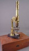 JUNIOR MICROSCOPE - early 20th Century, brass in a wooden case