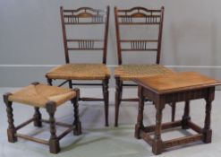 FURNITURE ASSORTMENT - near pair of elegant string seated parlour chairs, string topped stool and