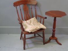 WINDSOR STYLE FARMHOUSE CHAIR with decorative splatback and an octagonal occasional table with