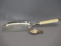 SILVER CRUMB SCOOP & AN EP SHELL FORM TEA CADDY SPOON - Sheffield 1901, Maker Thomas Levesley the