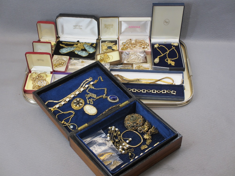 GOLD COLOUR JEWELLERY - an attractive collection including necklaces, bracelets, signet rings and