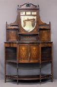 EDWARDIAN INLAID MAHOGANY MIRRORED SIDE CABINET - having turned finials with central shield shape