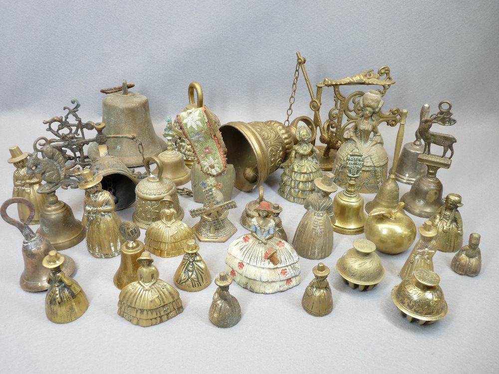 VINTAGE & LATER BRASS BELLS, A COLLECTION - crinoline and Welsh Lady types, swing doorbells and