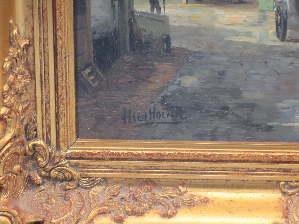 20TH CENTURY DUTCH SCHOOL oil on canvas by Hten Hoeven - vintage street scene, in a modern gilt - Image 2 of 2