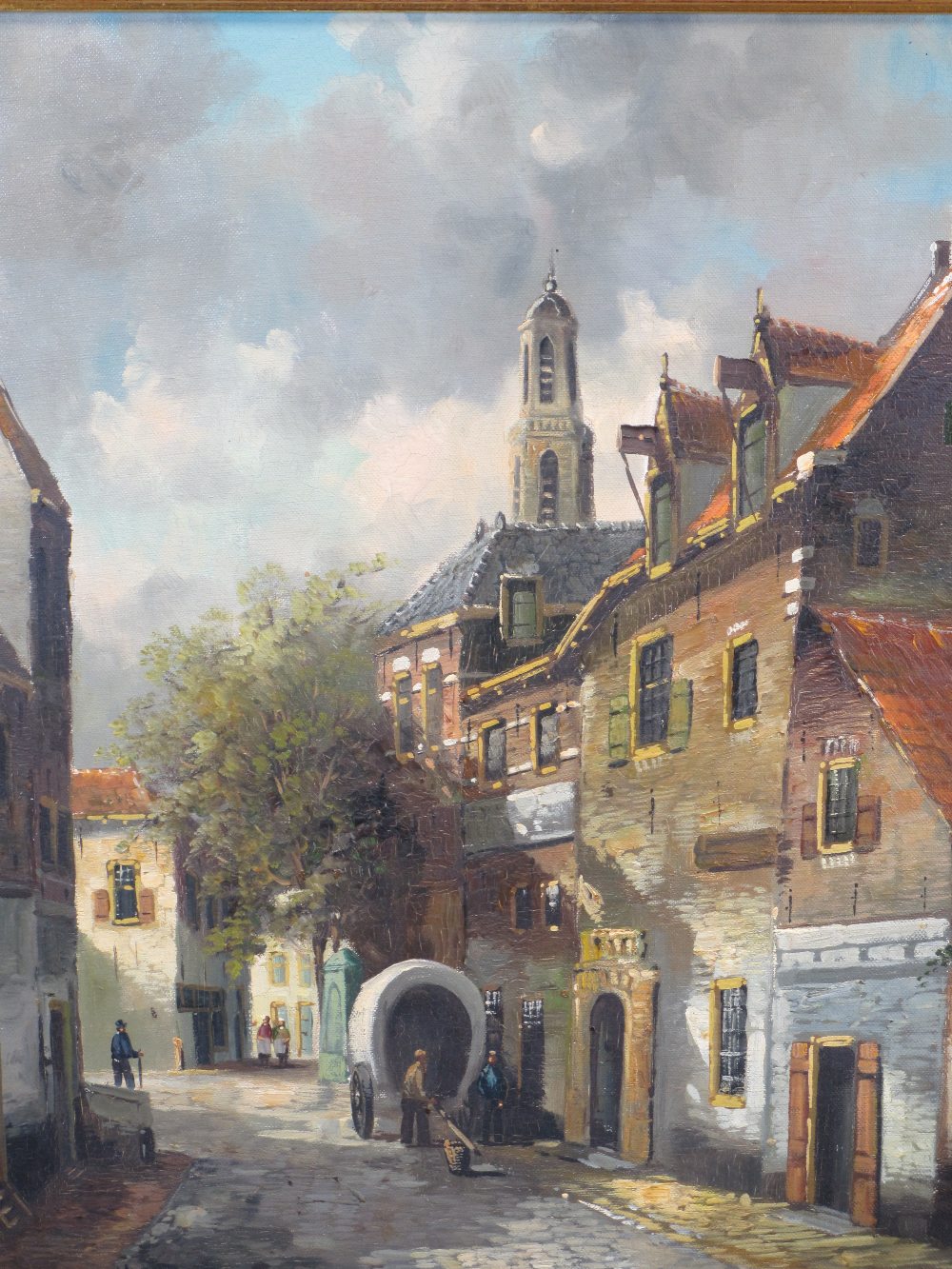 20TH CENTURY DUTCH SCHOOL oil on canvas by Hten Hoeven - vintage street scene, in a modern gilt