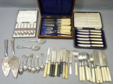 VINTAGE CASED & LOOSE EPNS CUTLERY - an oak cased set of six fish knives and forks with silver