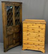 MODERN PINE CHEST OF 6 LONG DRAWERS, 110cms H, 84cms W, 46cms D and an antique style floor