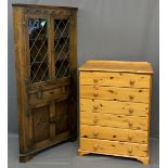 MODERN PINE CHEST OF 6 LONG DRAWERS, 110cms H, 84cms W, 46cms D and an antique style floor