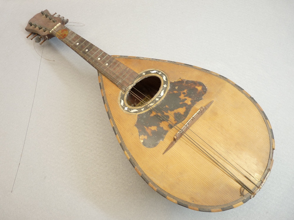 VINTAGE LUTE WITH TORTOISE SHELL DECORATION, 60cms L