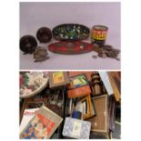 MARBLES - a good assortment including a vintage biscuit tin. Old coinage and a vintage custard