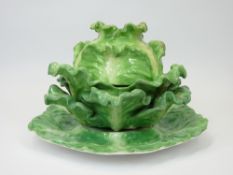 CABBAGE FORM TUREEN & COVER ON STAND - early 19th Century English porcelain probably Coalport