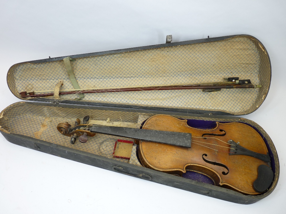 CASED VINTAGE VIOLIN WITH TWO BOWS