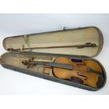 CASED VINTAGE VIOLIN WITH TWO BOWS