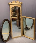 VINTAGE WALL MIRRORS (3) - to include a tall gilt example with carved crest and bevelled edging to