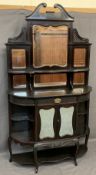 VICTORIAN MIRROR BACKED SIDE CABINET - ebonised on cabriole supports, the mirrors bevel glass, 2.