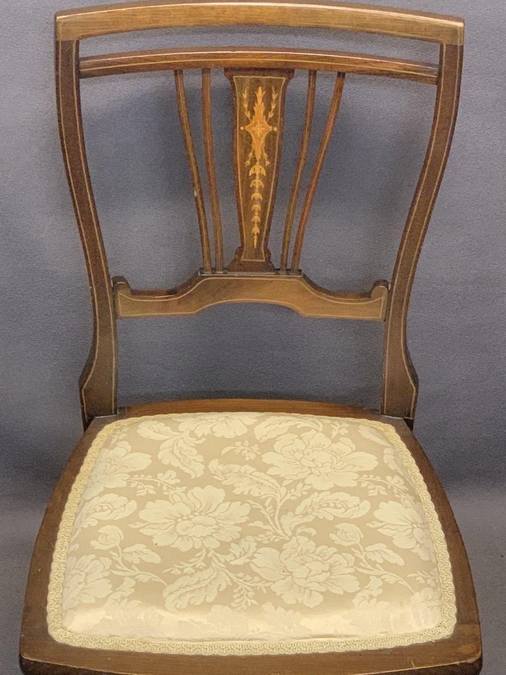 EDWARDIAN INLAID MAHOGANY NURSING CHAIR - with upholstered seat, 74cms H, 43cms W, 40cms seat D - Image 3 of 3