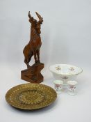 CIGAR BAND DECORATED PLATE, early hand painted bowl and two egg cups with a Black Forest style