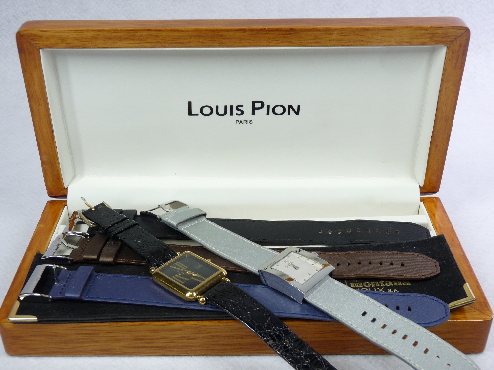 LOUIS PION LADY'S STAINLESS STEEL SQUARE DIAL WRISTWATCH - in a lidded case with three unused - Image 3 of 8