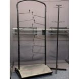 MUSIC SHOP FITTINGS - two instrument display racks and a metal stand, 151cms H, 123cms W, 193cms