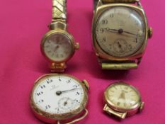 LADY'S & GENT'S 9CT GOLD CASED WRISTWATCHES (4) - a lady's Omega, the dial set with Arabic