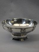 HAMMERED FOUR FOOTED PRESENTATION FRUIT BOWL - with grape and vine decoration, Birmingham 1931,