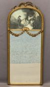 VINTAGE PIER TYPE MIRROR - the curved top with inset classical scene print, applied crest ribbon and