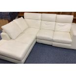 CREAM LEATHER EFFECT LOUNGE CORNER SETTEE - two sections, 94cms H, 205cms W, 100cms D and 94cms H,