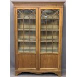 CIRCA 1900 MAHOGANY TWO DOOR CHINA DISPLAY CABINET - with dentil detail to the cornice and string