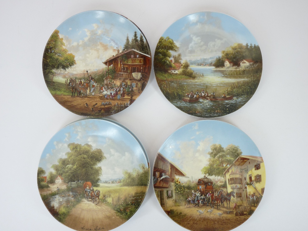 DECORATIVE WALL PLATES, BAVARIAN 'COFFEE FOR TWO' SET, Booths Willow and other Blue & White ware, - Image 3 of 4