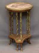 FRENCH EMPIRE STYLE GUERIDON - with pink marble top, fully bordered in brass with applied acanthus