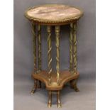 FRENCH EMPIRE STYLE GUERIDON - with pink marble top, fully bordered in brass with applied acanthus