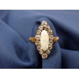 OPAL & DIAMOND SET MARQUISE SHAPE RING - untested but believed 15ct gold, late 19th/early 20th