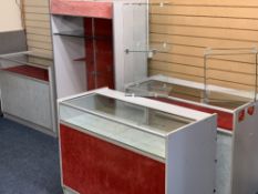 COUNTERTOP DISPLAY CABINETS (3), glass box display units (2½) and a standing display unit with glass