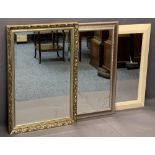 MODERN RECTANGULAR WALL MIRRORS (3) - one being light wood effect, 65 x 84.5cms, gilt framed example