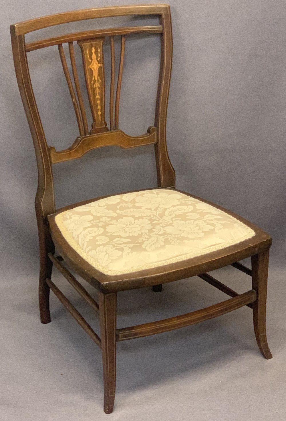 EDWARDIAN INLAID MAHOGANY NURSING CHAIR - with upholstered seat, 74cms H, 43cms W, 40cms seat D