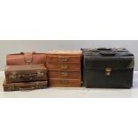 VINTAGE SUITCASES/BRIEFCASES and a polished wooden four drawer table top chest