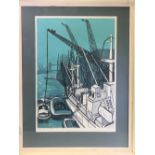 LEONARD RENTON coloured limited edition (5/20) print - River Thames from London Bridge, signed and