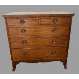 CHEST OF DRAWERS - antique mahogany, three long and two short drawers with brass ring handles on
