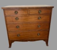 CHEST OF DRAWERS - antique mahogany, three long and two short drawers with brass ring handles on