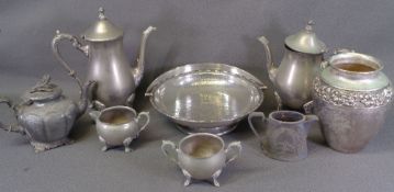 PEWTER - T W Ward pedestal bowl, other similar items and a white metal heavy vase