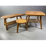 COFFEE TABLE - near square, light wood on four corner supports, 51cms H, 65cms W, 59cms D, a