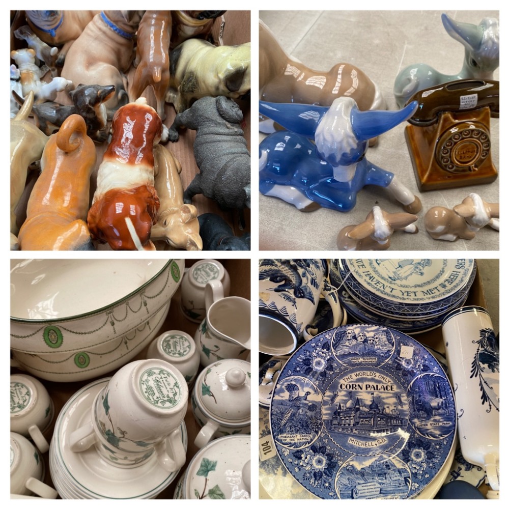 SZEILER, DELFT, ADAMS and other blue and white china, also good collection of dog ornaments and a