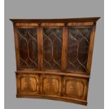 CONCAVE BOOKCASE CUPBOARD - reproduction with three glazed doors to the upper section and adjustable