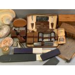 VINTAGE ASSORTMENT - Gent's vanity cases, treen collection boxes, shells, cased Ronson lighter,