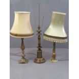 ORNATE TABLE LAMPS - (three) including an onyx, approximately 80cms H (with shade)