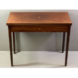 FOLDOVER CARD TABLE - circa 1830, mahogany with Sheraton style fan inlays and boxwood stringing,