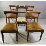 DINING CHAIRS - set of four Victorian mahogany with sabre backs and a dining chair with tapestry