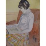 EVELYN G BRIERLEY mixed media - young girl reading, signed top right, 46.5 x 36.5cms