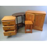 FURNITURE ASSORTMENT (four pieces) - two door oak cupboard, 77cms H, 80cms W, 40cms D, modern narrow